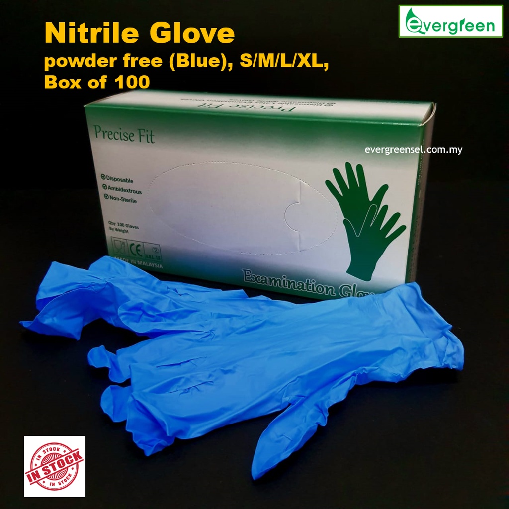 ( READY STOCK ) Disposable Nitrile Glove Size M powder free (Blue), Box