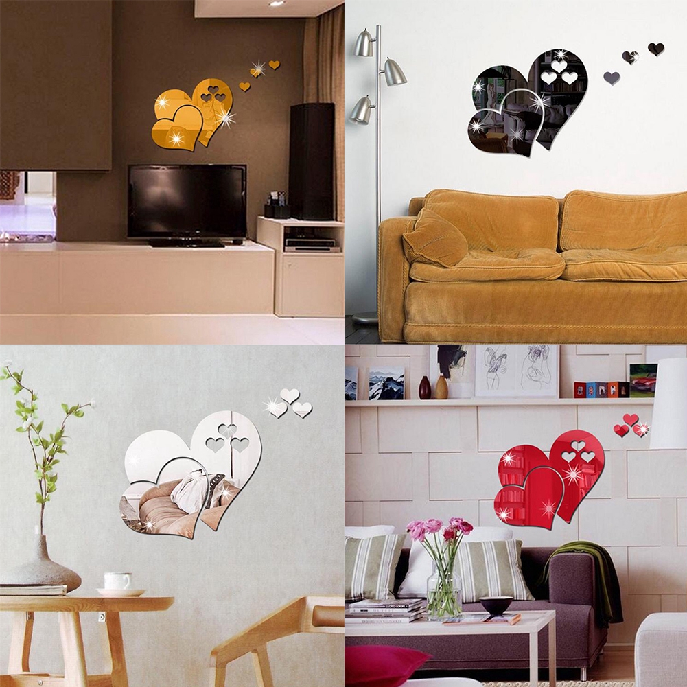 Mirror Wedding Diy 3d Home Decor Art Removable Shopping Mall Love Heart Wall Sticker