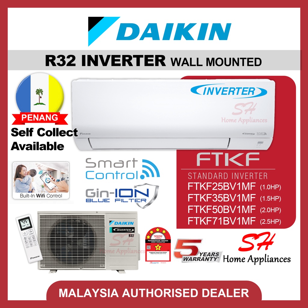 DAIKIN R32 Inverter Air-conditioner FTKF Series AIRCOND 1.0HP 1.5HP 2 ...