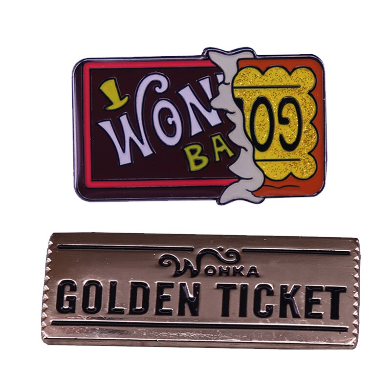 Willy Wonka Golden Ticket enamel pin Charlie Bucket Chocolate Factory brooch badge