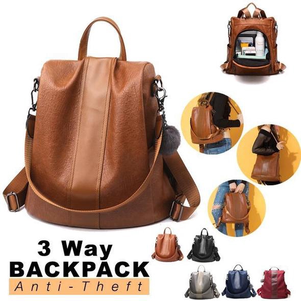 leather backpack anti theft