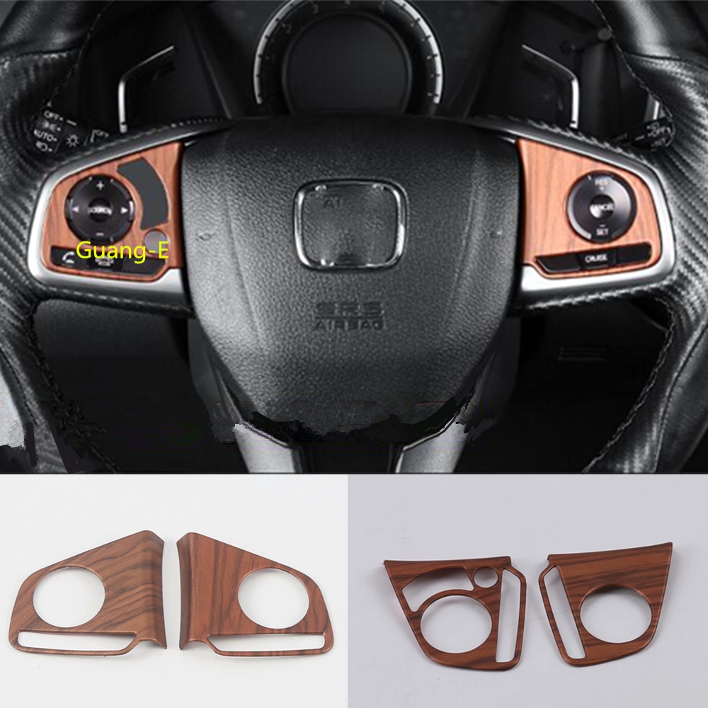 For Honda Crv Cr V 2017 2018 2019 Car Peach Wood Switch Button Cover Steering Wheel Inner Interior Kit Trim Frame