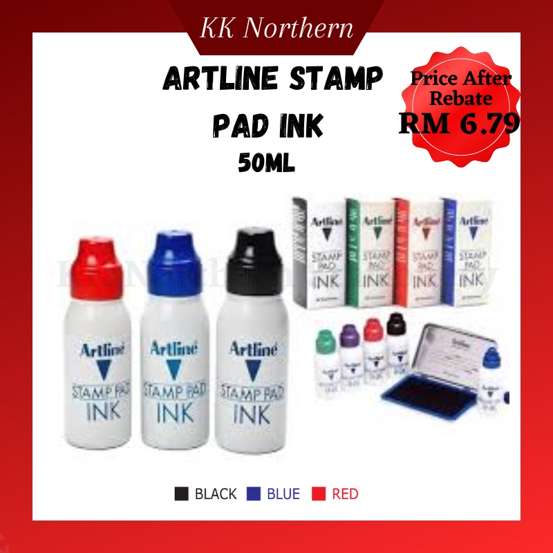 Artline Stamp Pad Ink 50cc Stamp Chop Permanent Refill Ink Black /Blue