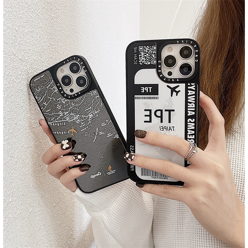 Creative plane ticket mirror for iPhone case 13 12 11 Mini Pro Max fashion X XR XS Max se2020 6 6S 7 8 plus high quality case