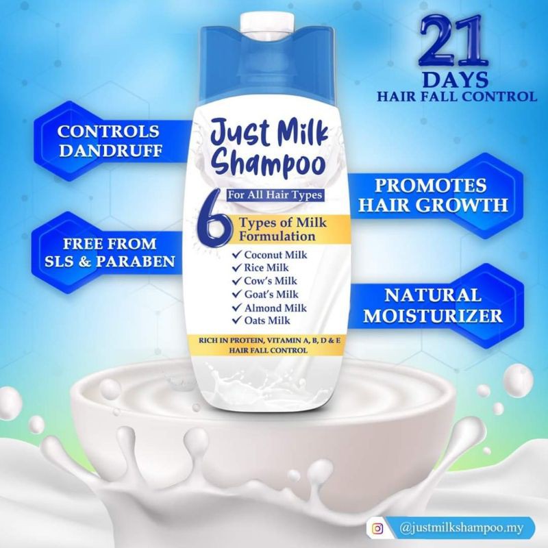 READY STOCK 💚Jus Milk Shampoo(100% Original,Old Name Just Milk  Shampoo)+Free Gift- Hair Fall,Controls Dandruff | Shopee Malaysia