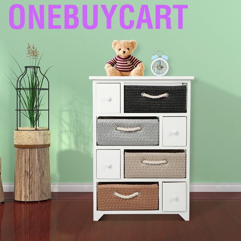 Onebuycart Country Style Storage Unit Cabinet Baskets Nightstand