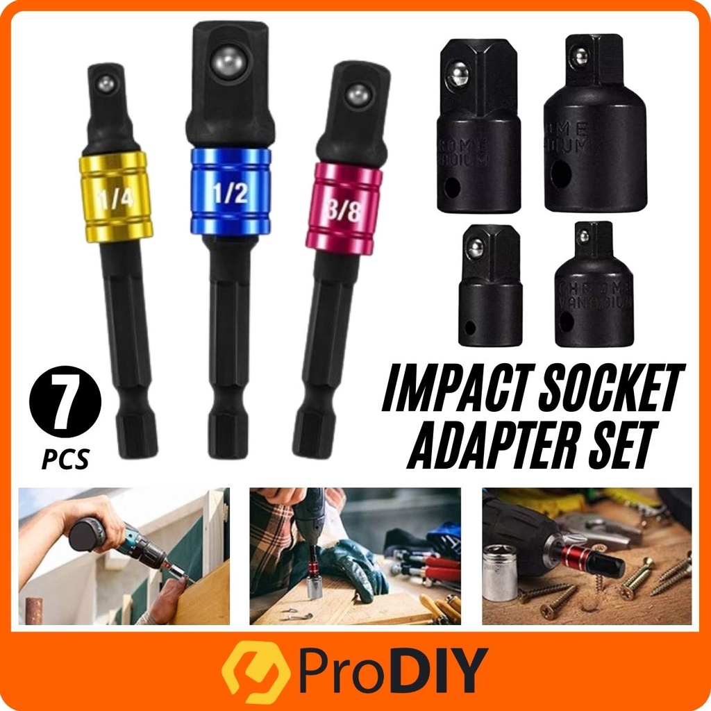 7PCS / Set Air Impact Extension Socket Adapter 1/4 3/8 1/2" Drive Socket Wrench Adapter Converter Connector Hand Tools