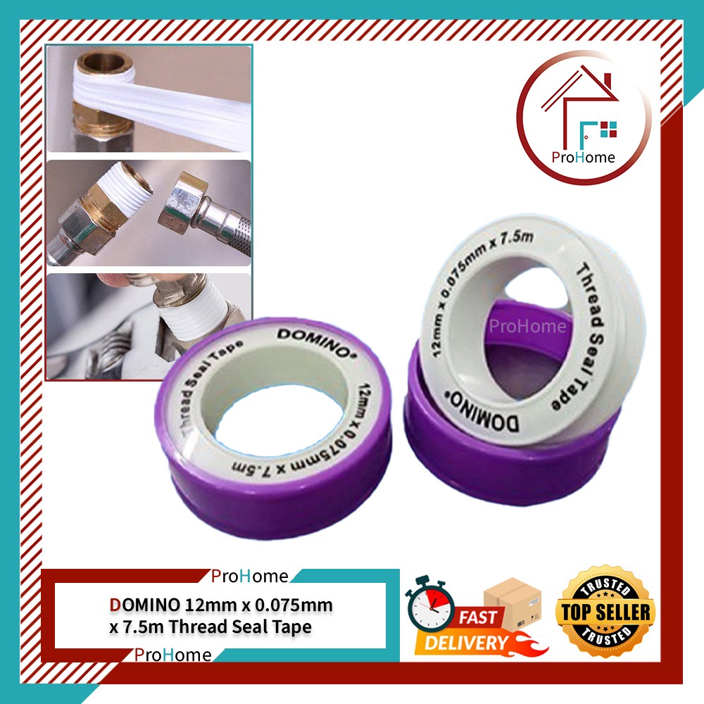 DOMINO THREAD SEAL TAPE WHITE TAPE / PTFE SEAL TAPE PVC PIIPE TAPE AIR 12MM x 0.75MM Shopee