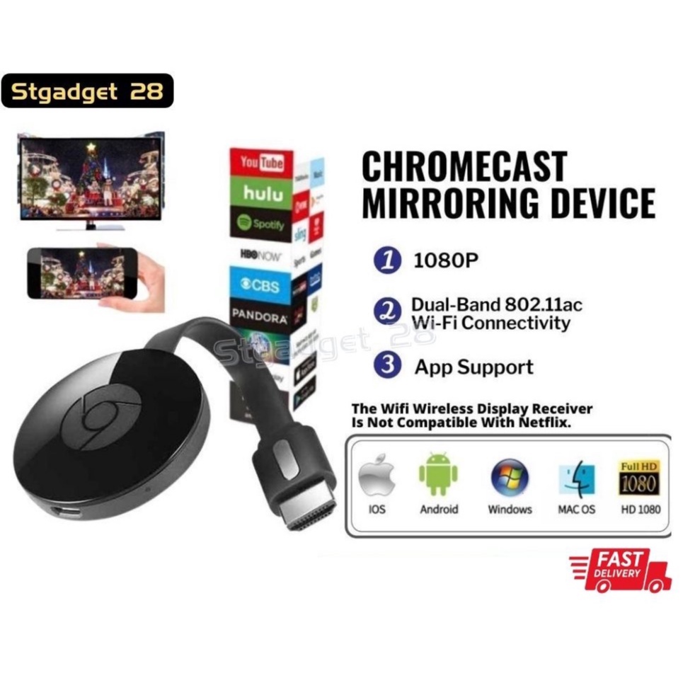 【Ready Stock】 Chromecast premium TV streaming device by google Display Adapter Convertor