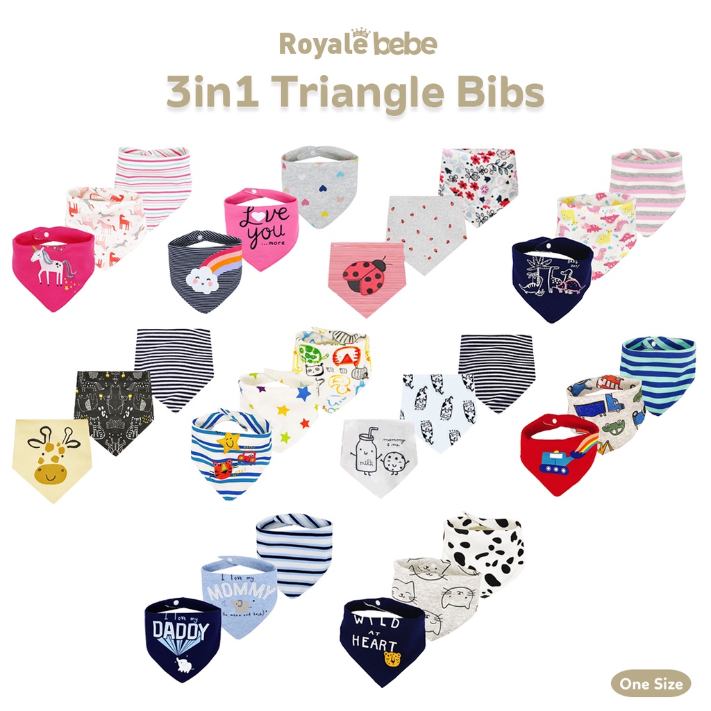 Royale Bebe Baby Bib 3in1 Triangle Bib Shopee Malaysia
