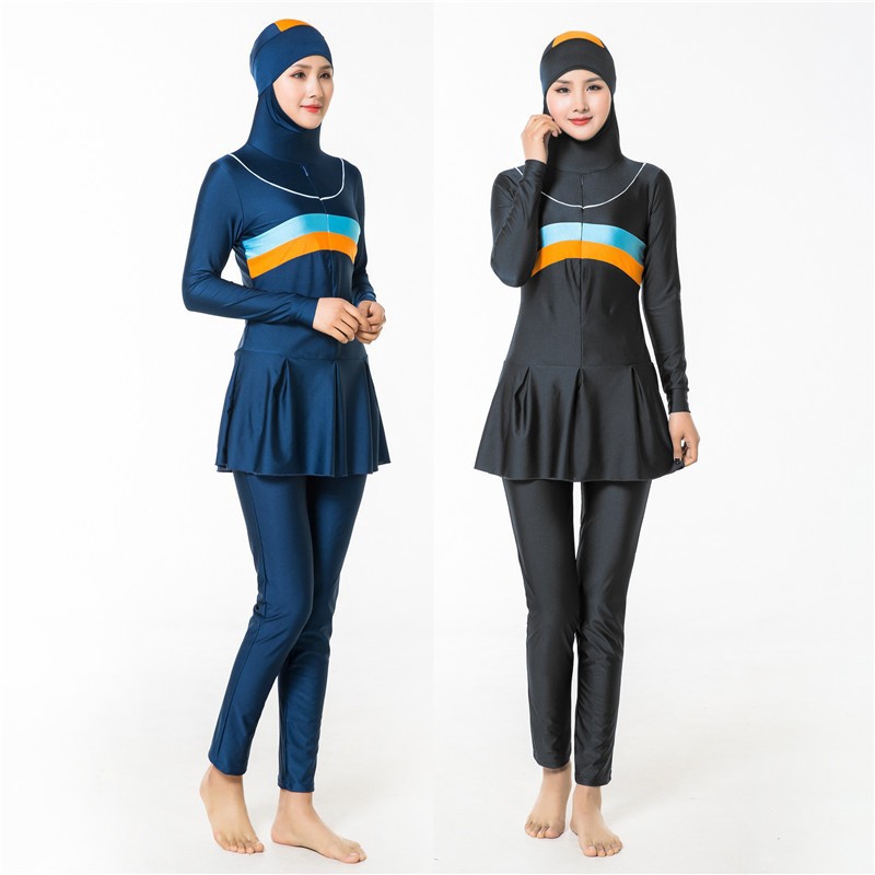 Plus Size Muslimah Swimming Suit Black Swim Wear Long Sleeve Long Pants
