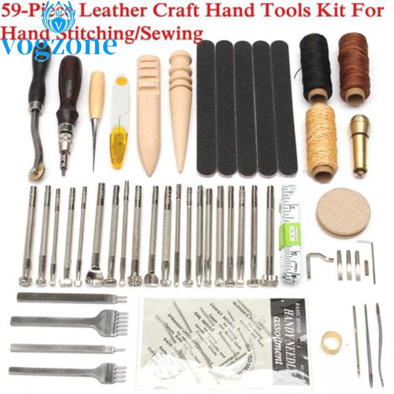 59pcs Leather Craft Tool Set Hand Stitching Sewing Punch Carving Leatherwork Shopee Malaysia