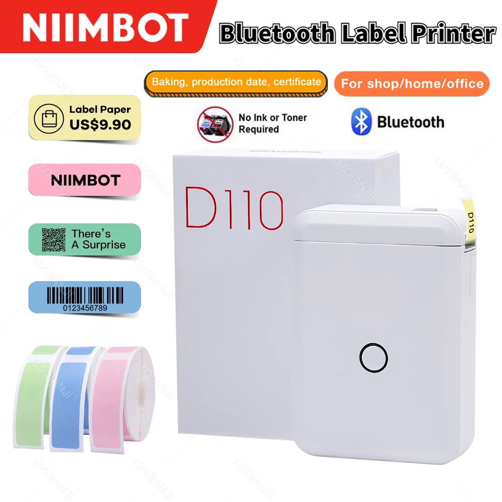 28.82€ FOR NIIMBOT D110 Label Maker Machine Mini Pocket Thermal Label Printer with 4 Label Rolls