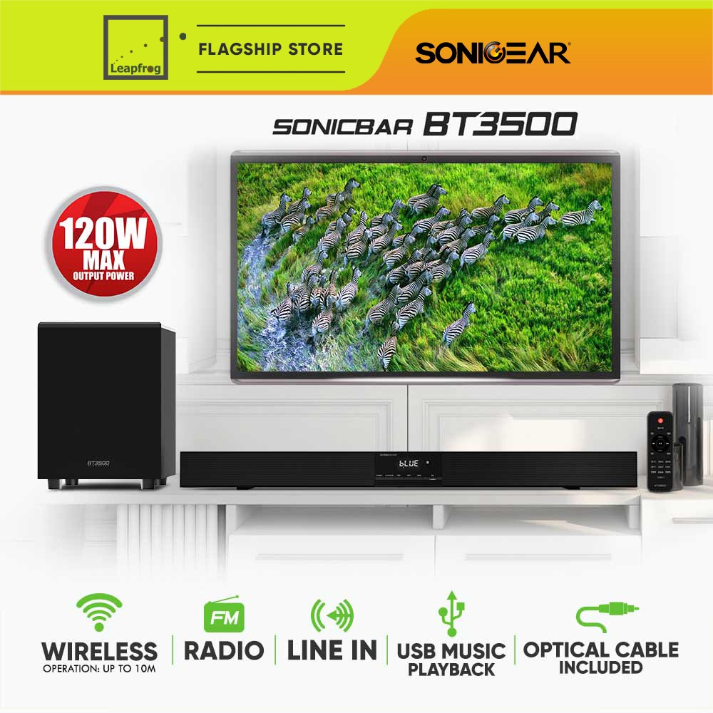 SonicGear SonicBar BT3500 Soundbar and Subwoofer | Bluetooth 5.0 | FM Radio | USB Playback | 1 Year Warranty