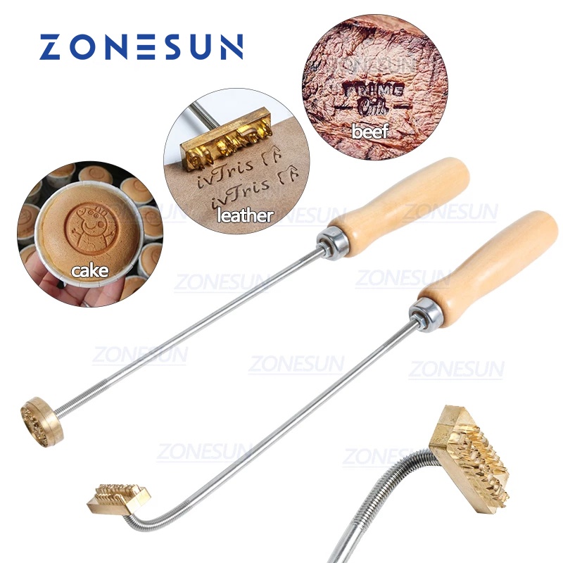 ZONESUN Custom Design Logo Stamp Branding Iron Handle Burning Mold Stamp on Beef Meat BBQ Cookie Cake bread Wooden Brass Mold