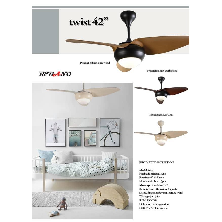 Rebano Twist Led 42 Inch Baby Ceiling Fan Dc Motor Baby Fan With Led Lights Shopee Malaysia