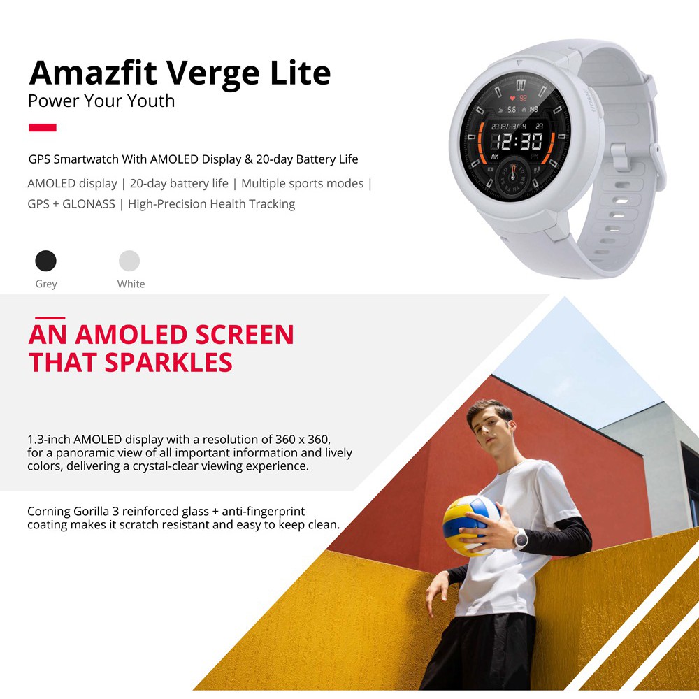 amazfit a1818 verge lite 43 mm smart watch