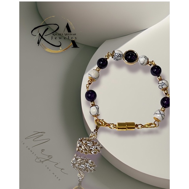 Hot ItemAmethyst and Howlite Bracelet with Swan Charm