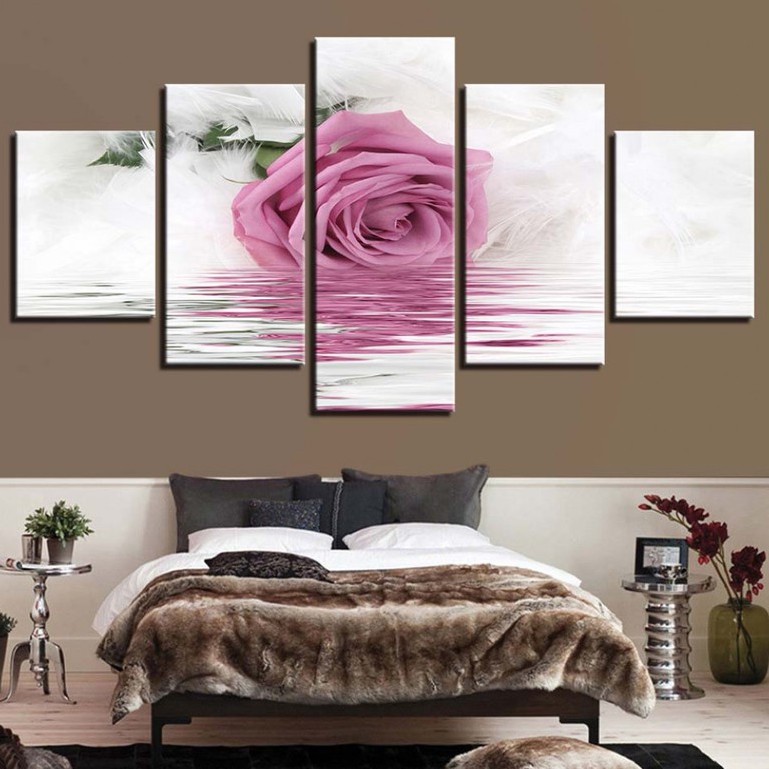 Modular Frame Art Canvas Prints Picture Living Room 5 Plate Pink Rose Wall Painting Home Decoration Poster Bedroom Shopee Malaysia