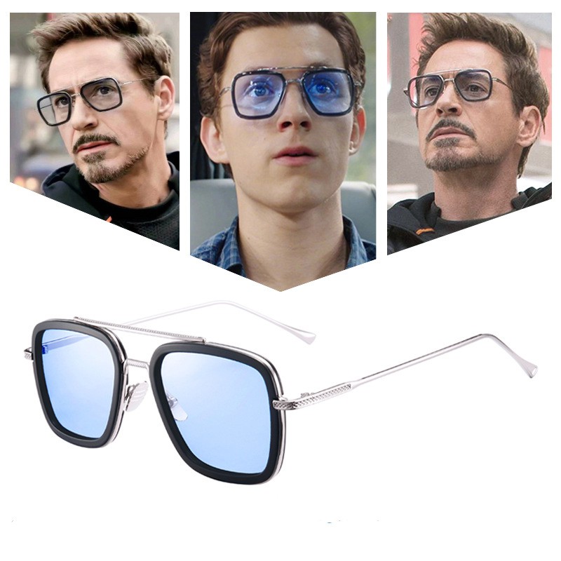 Rtbofy Avengers 4 Tony Stark Sunglasses Spider Man Iron Man Square Sun Glasses Vintage Gradient Cool Eyeglasses Steampunk Uv400 Shopee Malaysia