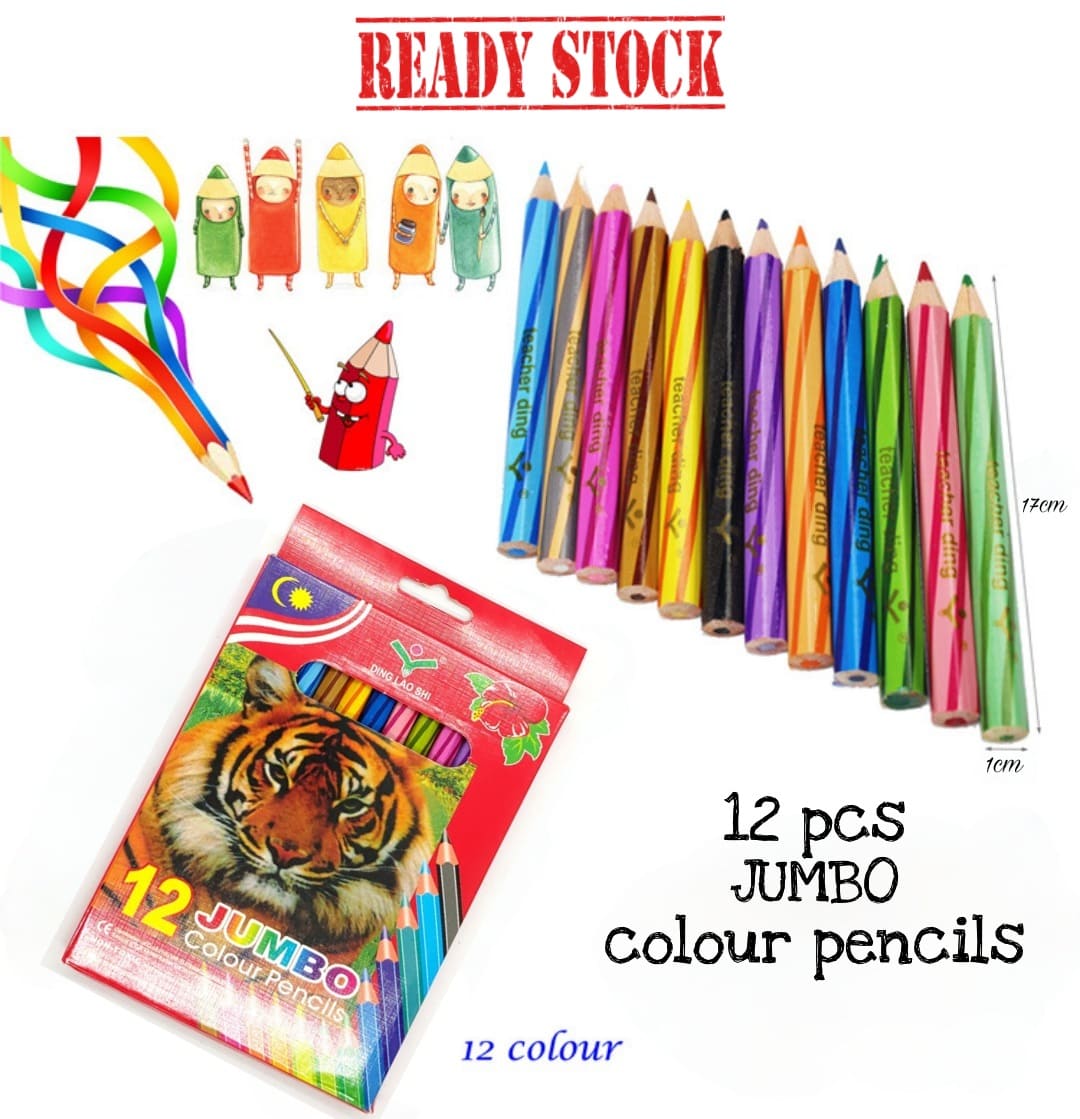 12 Colour Jumbo Size Colour Pencil Jumbo Colour / Color Pencil Warna ...