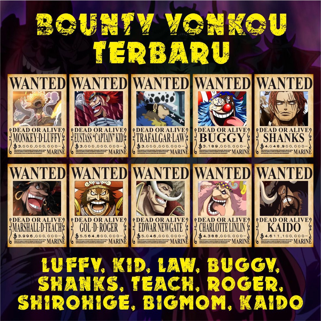 New Yonkou Bounty Poster (After Wanokuni) Anime Manga One Piece Yonko