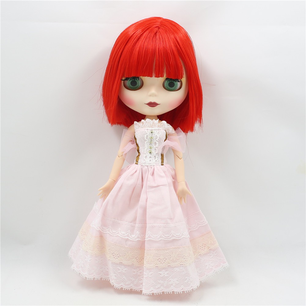 Blythe Doll Short Red Hair Joint Body 1 6 30cm Doll Matte Face