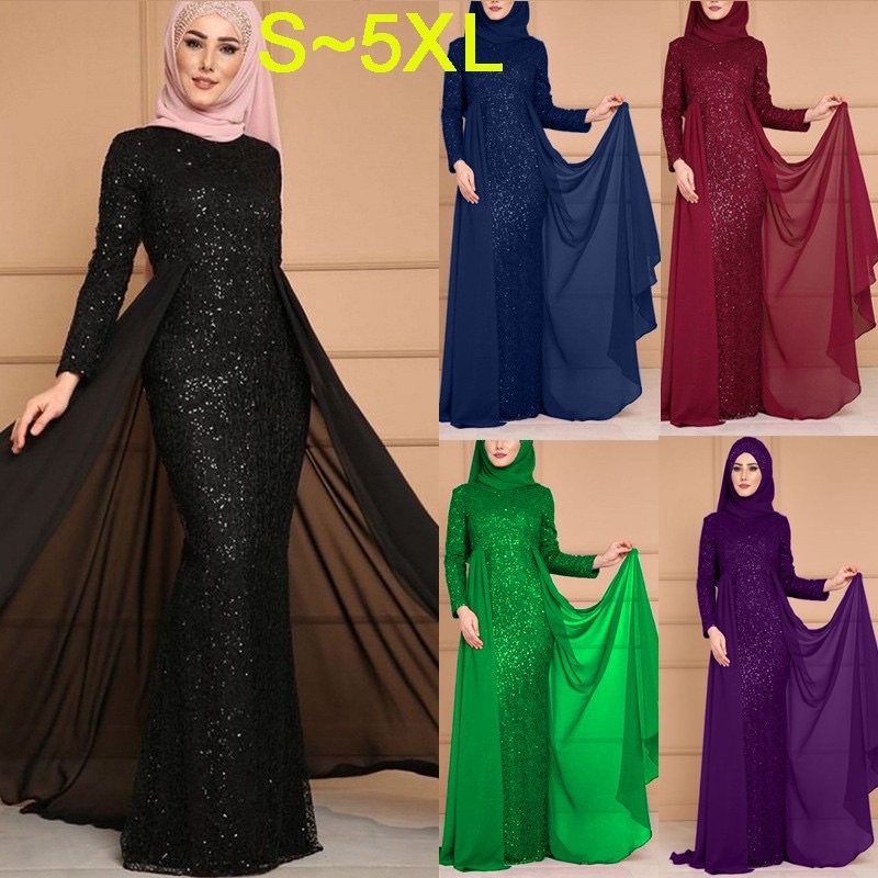 Plus Size Muslimah Baju Raya Tutup Aurat Kurung Abaya Robe Prom Gown Dinner Evening Maxi Dress