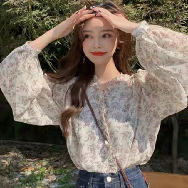 WTA WOMEN TOPS BLOUSE CHIFFON TANGAN KEMBANG FREE SIZE WTA WOMEN TOPS BLOUSE CHIFFON TANGAN KEMBANG FREE SIZE