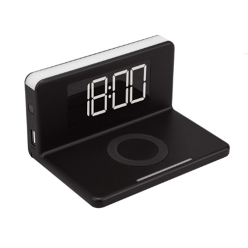 SY-W0241 L shaped Alarm clock 10W Wireless charging with Adjustable backlight LED Display Dimmer wireless charger