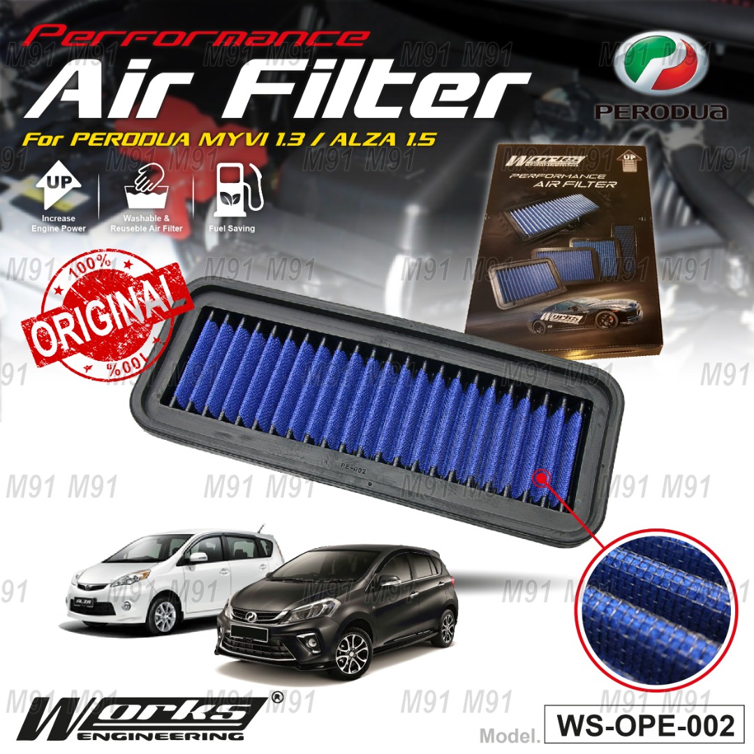 Add HP+ Works Engineering Drop In Air Filter Perodua Myvi Alza Lagi Best  Icon 1.3 1.5 2005-2020 Performance Washable