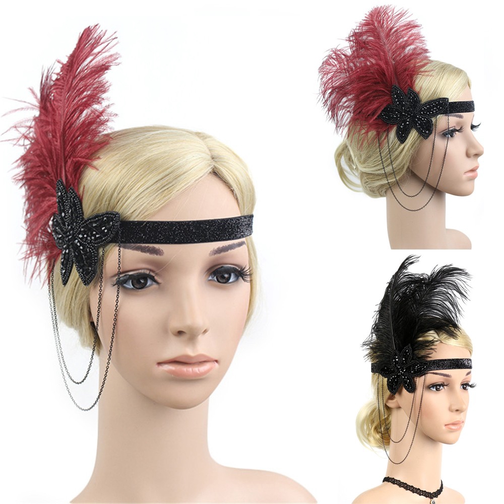 1920s Headpiece Feather Flapper Headband Great Gatsby Headdress