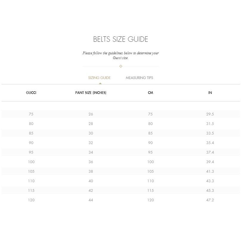 gucci belt size chart us