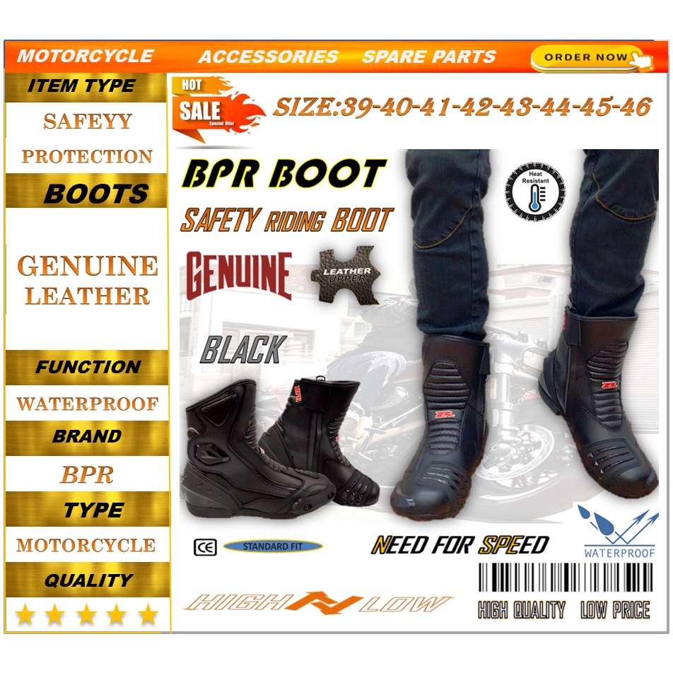 BPR RIDING BOOT GENUINE LEATHER WATERPROOF COMFORTABLE CE APPOVAL QUALITY HIKING MOTORCYCLE