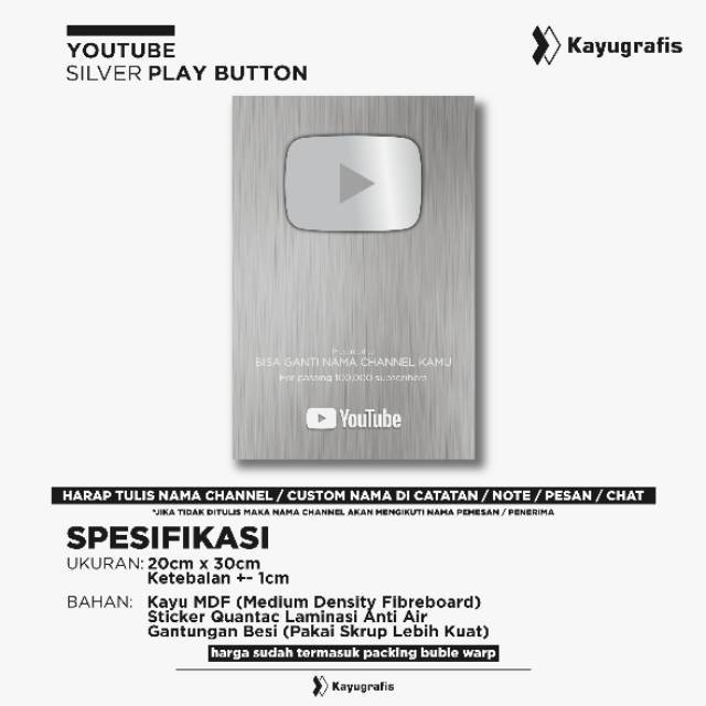 Youtube Silver Play Button Wall Decoration Free Sticker Like Comment Subscribe Shopee Malaysia