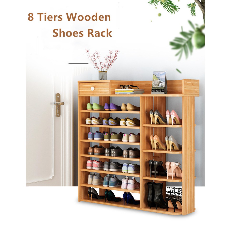 New Modern Design 8 Tiers Wooden Wood Shoe Shoes Storage Rack