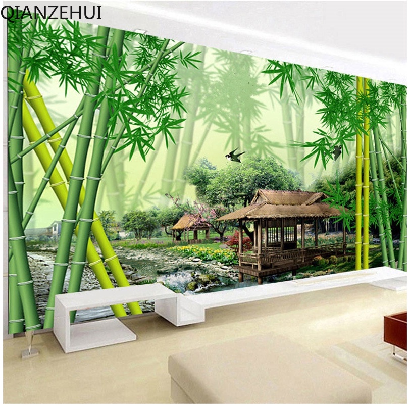 DIY 5D Landscape hut bamboo Embroidery,Round Diamond Full Diamond painting