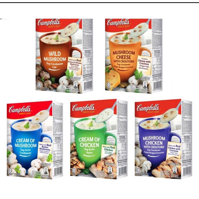 CAMPBELL Instant Soup Mix / Sup Krim Segera 3x21gm ( Mushroom Chicken / Mushroom Cheese / Mushroom / Wild Mushroom )