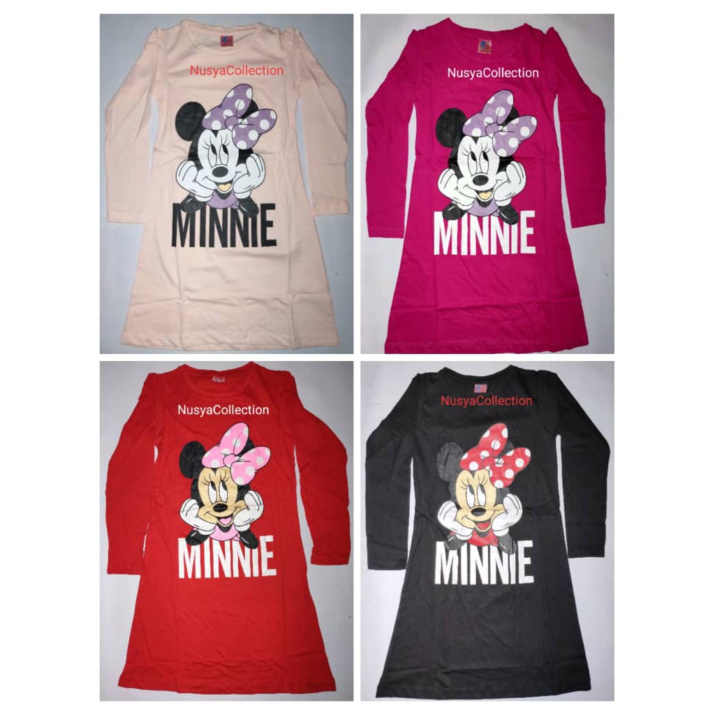 Baju T-Shirt Labuh Lengan Panjang Kanak Kanak Perempuan Minnie Mouse