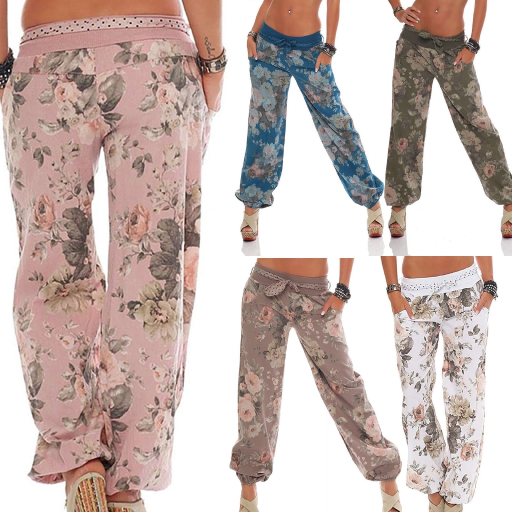 Hosen Ladies Multicolor Floral Print 3 4 Ali Baba Pant Womens Knee Long Baggy Trouser Kleidung