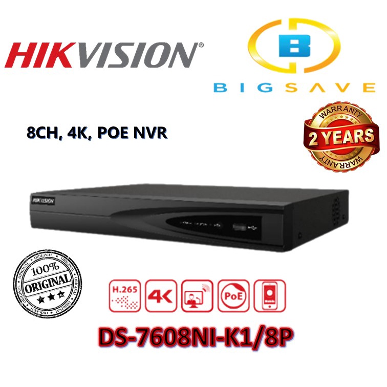 HIKVISION 8CH/8 CHANNEL DS-7608NI-K1/8P 4K POE NVR NETWORK RECORDER ...