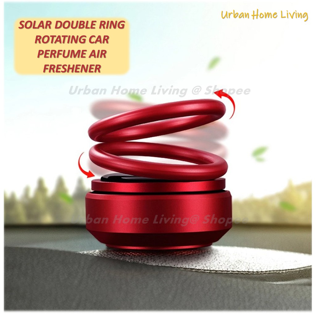 Solar Double Ring Rotating Suspension Car Perfume Air Freshener Minyak Wangi Kereta Solar Aluminium [Ready Stock]