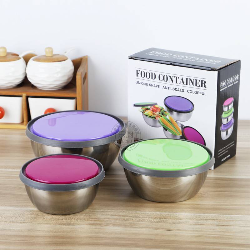 3pcs Stainless Steel Food Storage Box Container Lunch Box Round