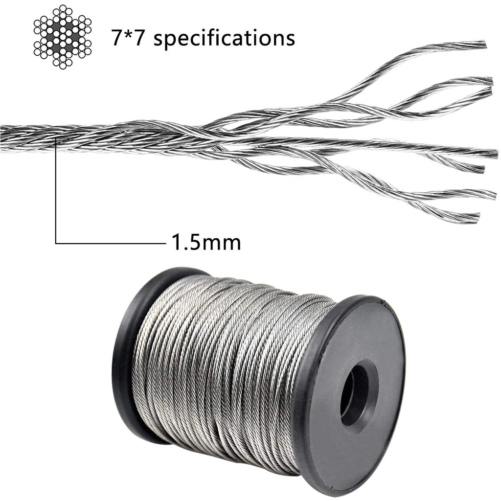 1meter SS304 3.0MM  PVC Nylon black plastic coated stainless steel wire rope 