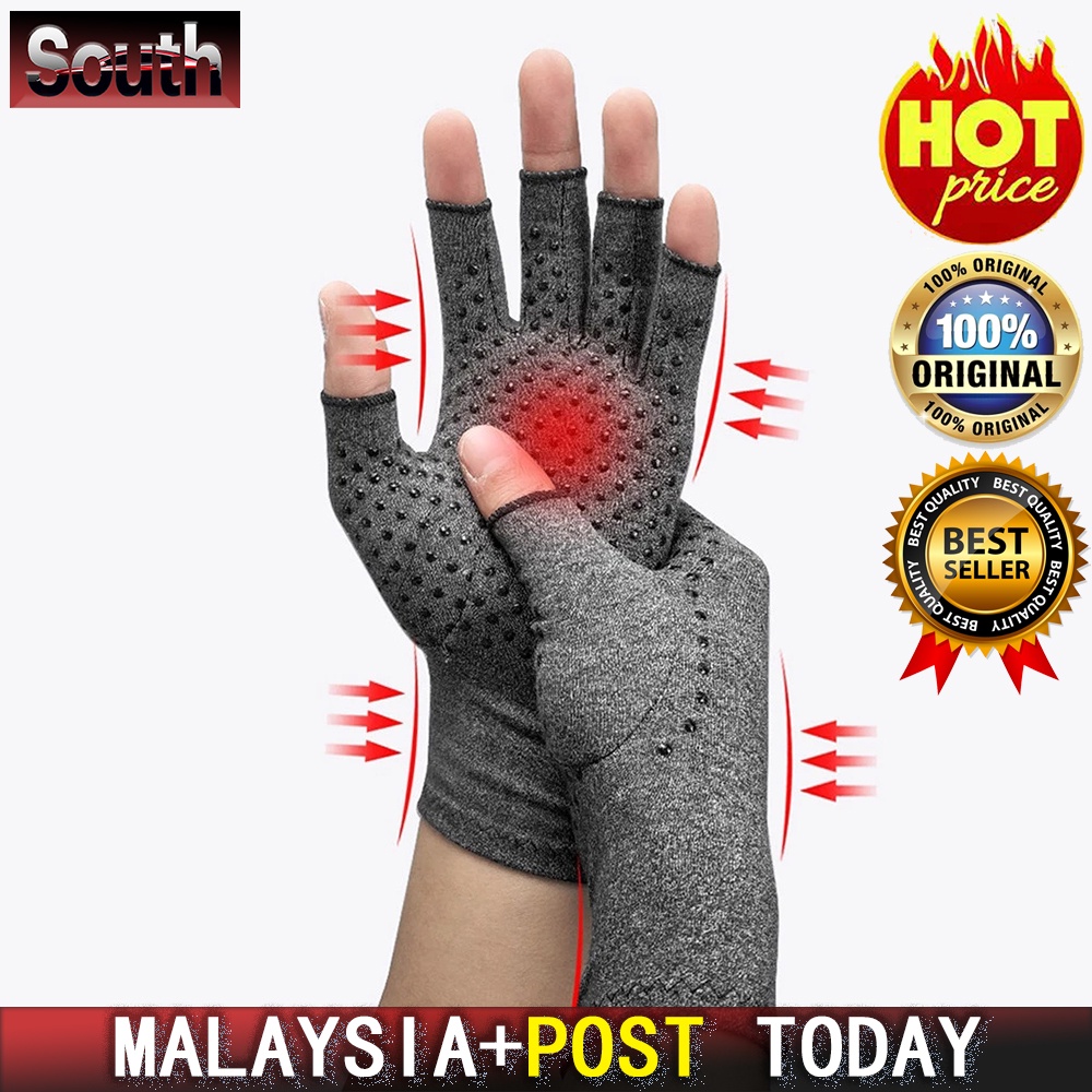 ★Ready Stock★ A Pair Arthritis Compression Glove Rheumatoid Osteoarthritis Open Finger Thumb Gloves non-slip
