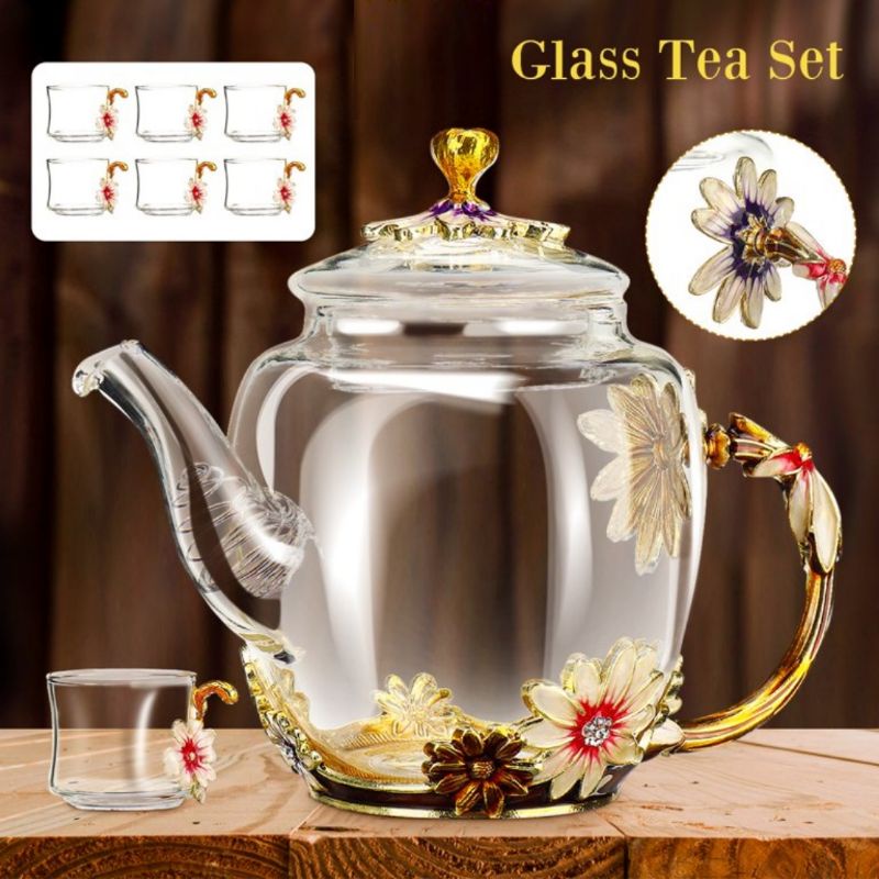 Set Teapot Cina 6PCS glass Enamel Beautiful Enamel Crystal Tea set ...