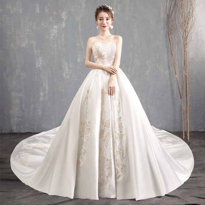 Wedding Dress New Retro Thin Bridal Wedding Satin Simple Long