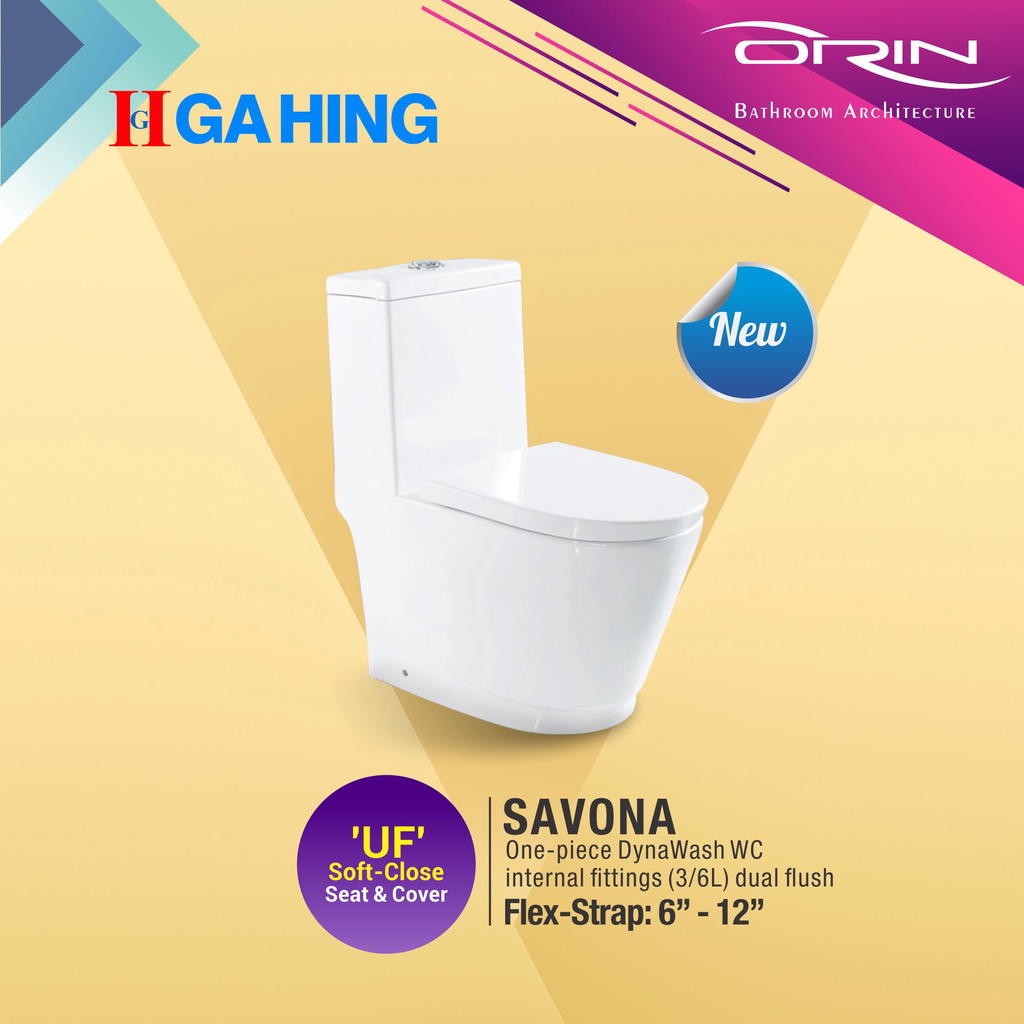 Orin Savona One Piece Toilet Bowl Water Closet Flexible Strap/Jamban