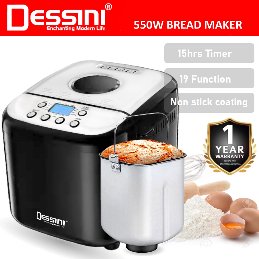 DESSINI ITALY 19-In-1 Programmes 1KG LCD Automatic Bread Maker Stainless Steel Toaster Knead Dough Baking Machine Roti