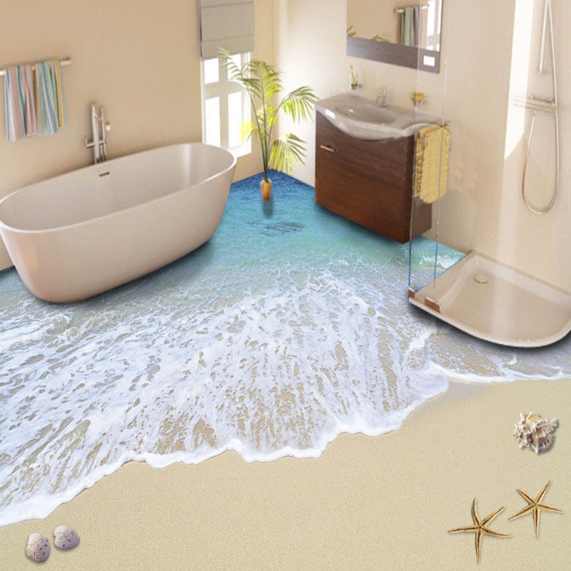 3d Custom Flooring Sticker Beach Waves Floor Mural Painting Photo